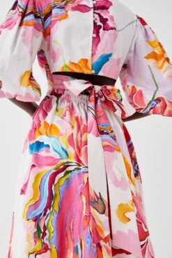 Coast Cotton Printed Puff Sleeve Open Back Midi Dress 8 Coast Cotton Printed Puff Sleeve Open Back Midi Dress -Simply Feminine Shop bcc05429 multi xl 2