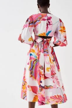 Coast Cotton Printed Puff Sleeve Open Back Midi Dress 9 Coast Cotton Printed Puff Sleeve Open Back Midi Dress -Simply Feminine Shop bcc05429 multi xl 3