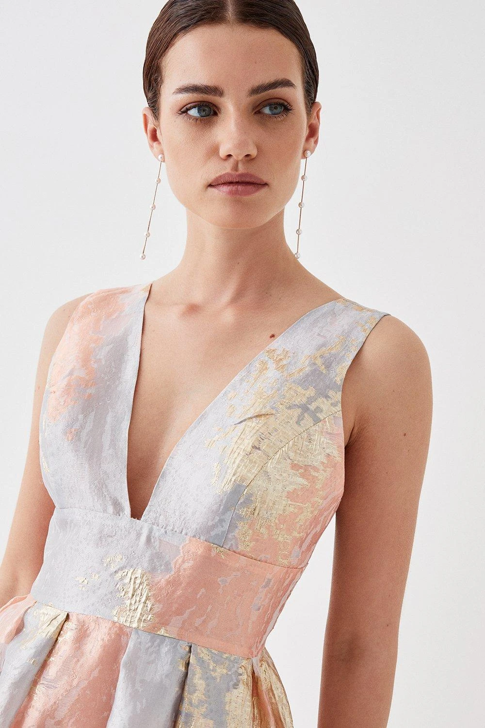 Coast Petite Plunge Neck Metallic Jacquard Midi Dress 4 Coast Petite Plunge Neck Metallic Jacquard Midi Dress - Image 2