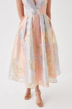 Coast Petite Plunge Neck Metallic Jacquard Midi Dress 8 Coast Petite Plunge Neck Metallic Jacquard Midi Dress -Simply Feminine Shop bcc05461 rose20gold xl 2