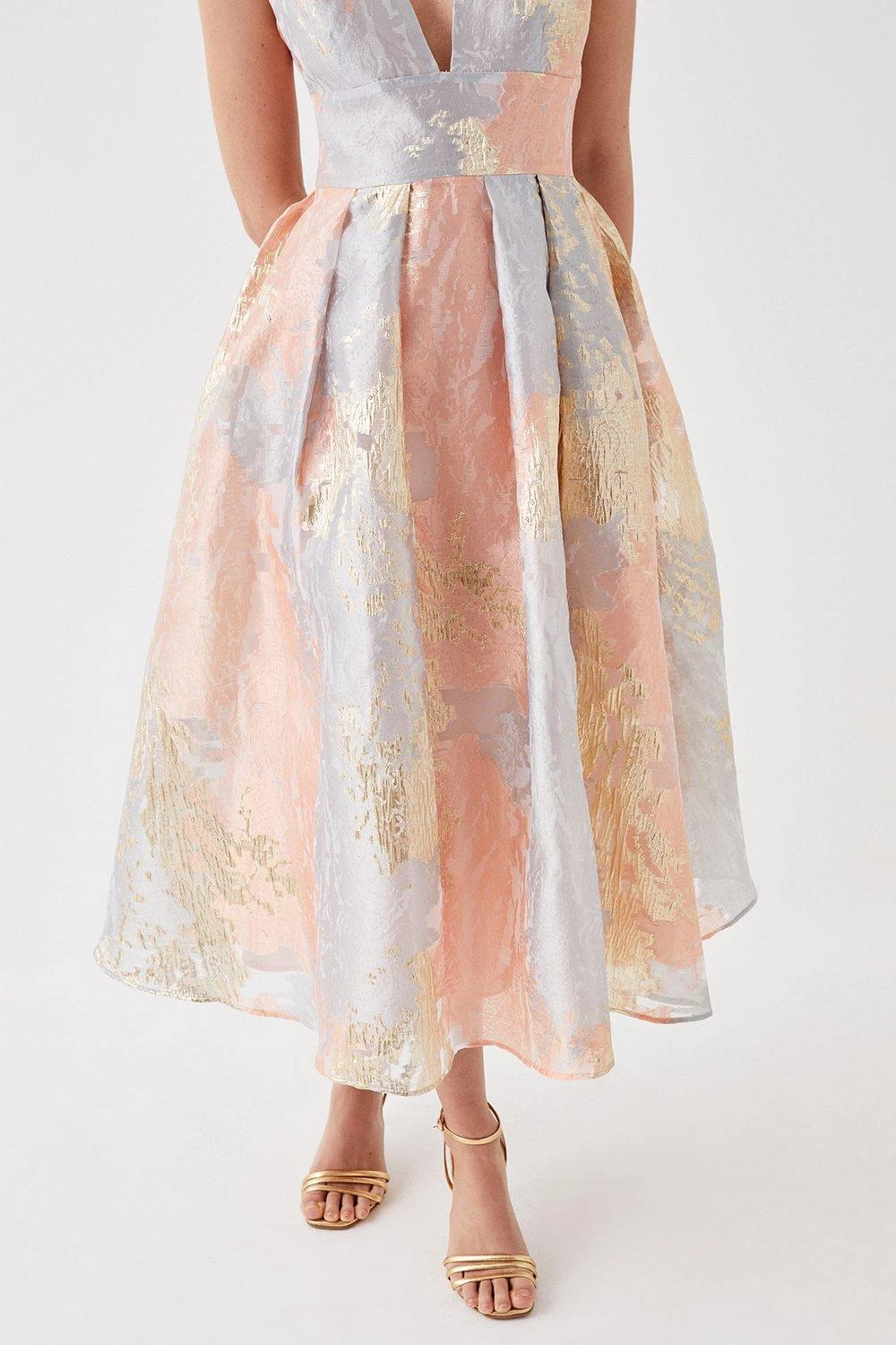 Coast Petite Plunge Neck Metallic Jacquard Midi Dress 5 Coast Petite Plunge Neck Metallic Jacquard Midi Dress - Image 3