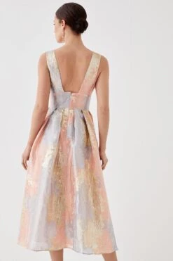 Coast Petite Plunge Neck Metallic Jacquard Midi Dress 9 Coast Petite Plunge Neck Metallic Jacquard Midi Dress -Simply Feminine Shop bcc05461 rose20gold xl 3