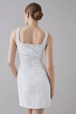 Coast Premium Embellished Square Neck Mini Dress -Simply Feminine Shop bcc05475 ivory xl 2