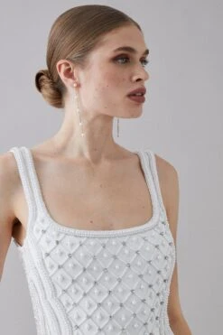 Coast Premium Embellished Square Neck Mini Dress -Simply Feminine Shop bcc05475 ivory xl 3