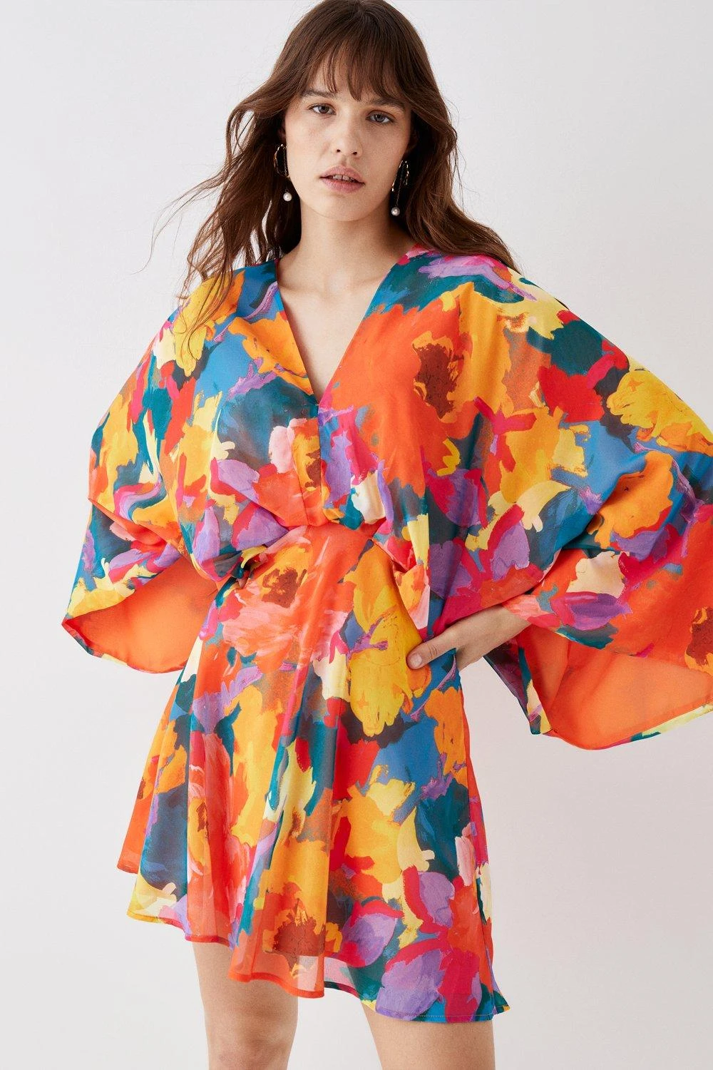 Coast Printed V Neck Kimono Mini Dress 3 Coast Printed V Neck Kimono Mini Dress