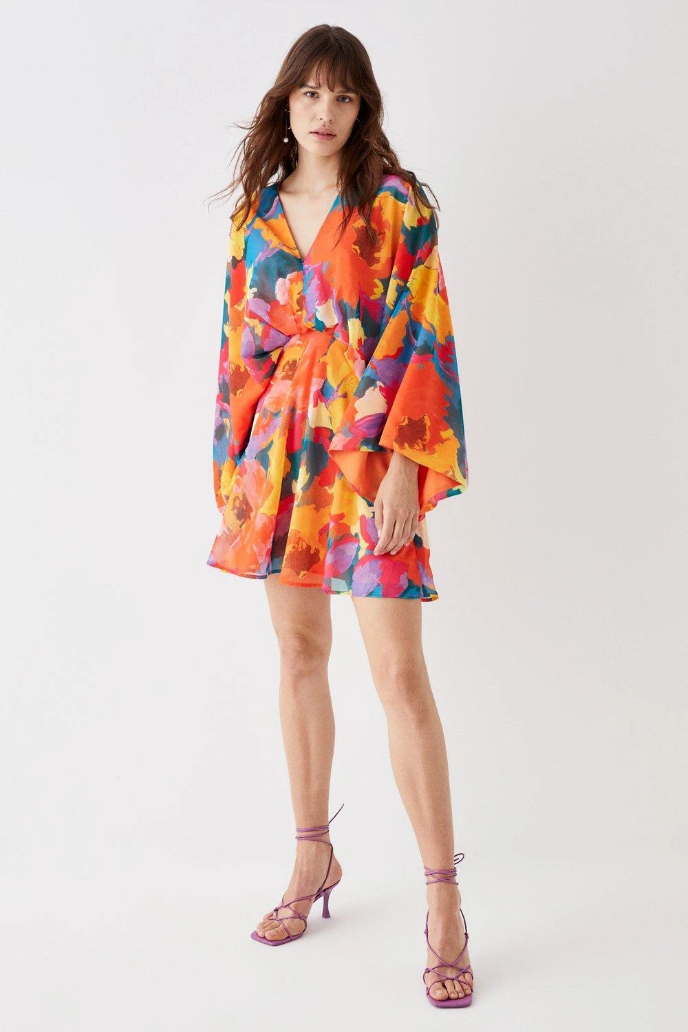 Coast Printed V Neck Kimono Mini Dress 5 Coast Printed V Neck Kimono Mini Dress - Image 3