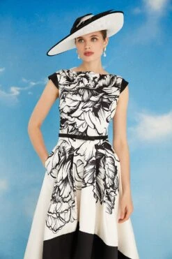 Coast Lisa Tan Floral Placement High Low Midi Dress -Simply Feminine Shop bcc05528 mono xl 3