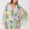 Coast Printed Cape Sleeve Frill Mini Dress