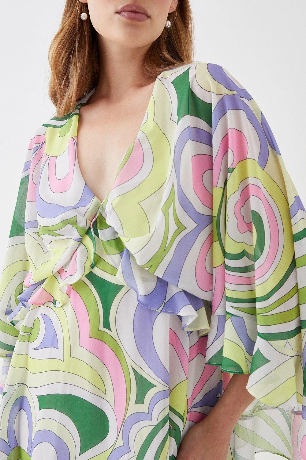 Coast Printed Cape Sleeve Frill Mini Dress 4 Coast Printed Cape Sleeve Frill Mini Dress - Image 2