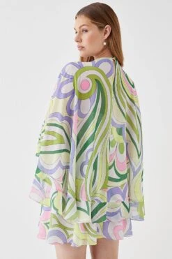 Coast Printed Cape Sleeve Frill Mini Dress 7 Coast Printed Cape Sleeve Frill Mini Dress -Simply Feminine Shop bcc05548 multi xl 2