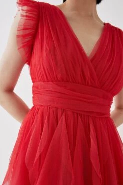 Coast Ruffled Skirt Mesh Midi Dress -Simply Feminine Shop bcc05550 red xl 2