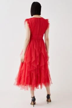 Coast Ruffled Skirt Mesh Midi Dress -Simply Feminine Shop bcc05550 red xl 3
