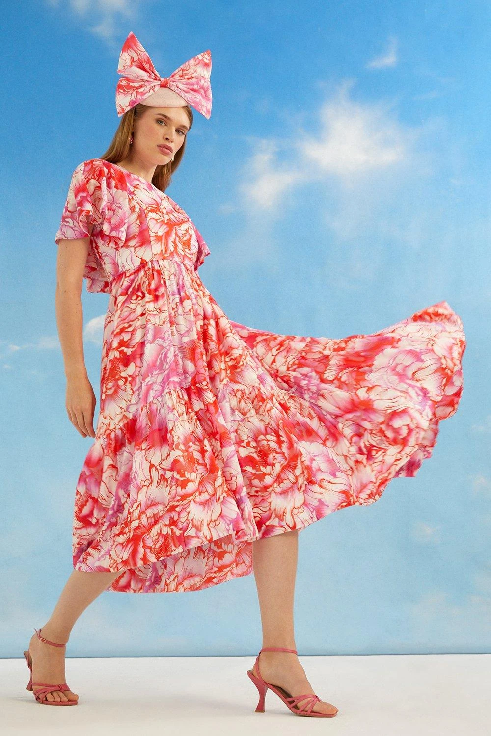 Coast Lisa Tan Printed Ruffle Sleeve Midi Dress 3 Coast Lisa Tan Printed Ruffle Sleeve Midi Dress