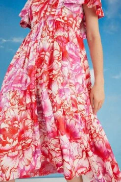 Coast Lisa Tan Printed Ruffle Sleeve Midi Dress 8 Coast Lisa Tan Printed Ruffle Sleeve Midi Dress -Simply Feminine Shop bcc05551 red xl 2