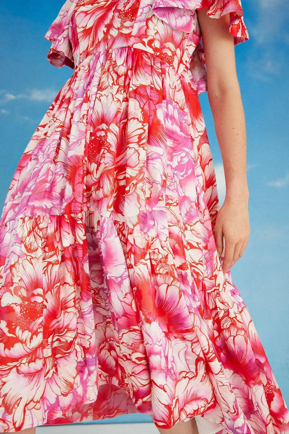 Coast Lisa Tan Printed Ruffle Sleeve Midi Dress 5 Coast Lisa Tan Printed Ruffle Sleeve Midi Dress - Image 3