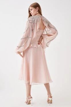 Coast Hand Embellished Cape Sleeve Flowing Midi Dress -Simply Feminine Shop bcc05566 blush xl 2