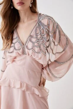 Coast Hand Embellished Cape Sleeve Flowing Midi Dress -Simply Feminine Shop bcc05566 blush xl 3