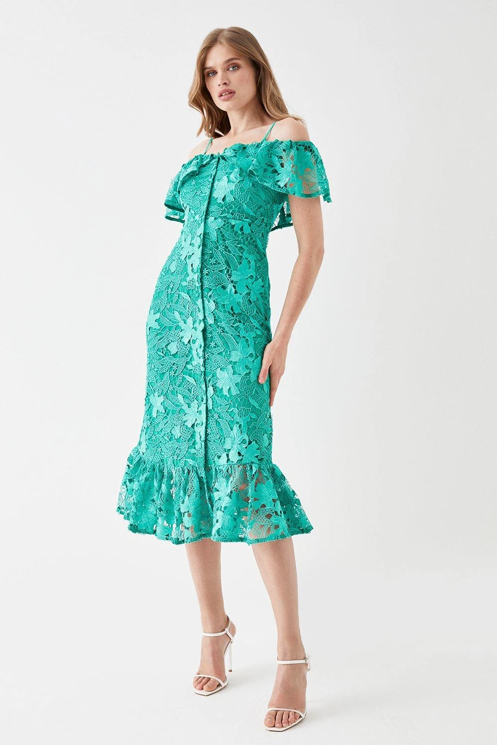 Coast Button Front Bardot Lace Pencil Dress 2 Coast Button Front Bardot Lace Pencil Dress