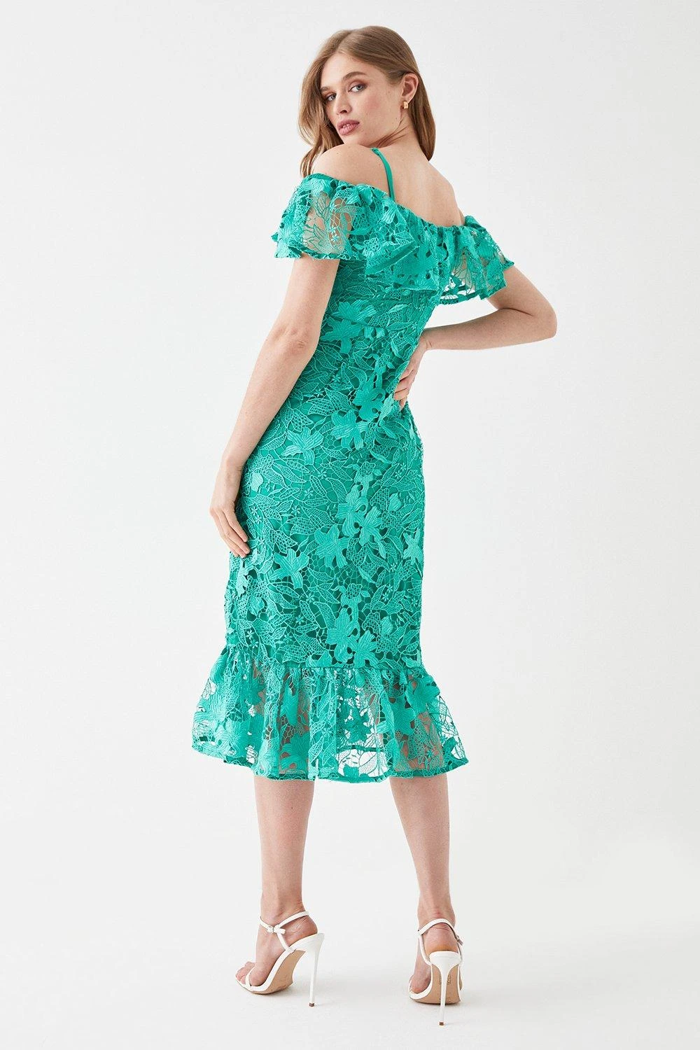 Coast Button Front Bardot Lace Pencil Dress 4 Coast Button Front Bardot Lace Pencil Dress - Image 3