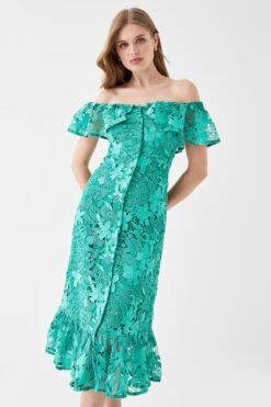 Coast Button Front Bardot Lace Pencil Dress 8 Coast Button Front Bardot Lace Pencil Dress -Simply Feminine Shop bcc05589 green xl 3