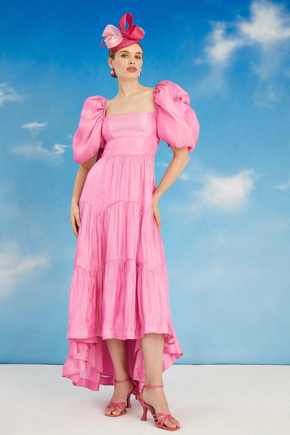 Coast Lisa Tan Glossy Organza Tiered Midi Dress 4 Coast Lisa Tan Glossy Organza Tiered Midi Dress - Image 2