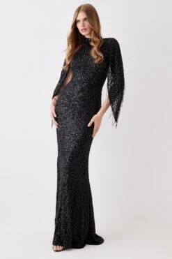 Coast Sequin And Bead Embellished Cape 9 Coast Sequin And Bead Embellished Cape -Simply Feminine Shop bcc05608 black xl 3