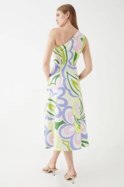 Coast One Shoulder Printed Drape Front Flowing Skirt Midi Dress -Simply Feminine Shop bcc05673 multi xl 2