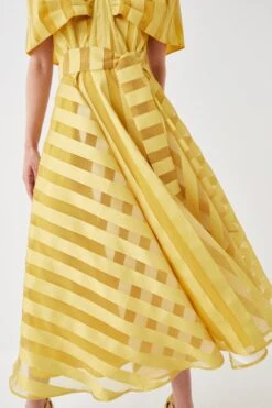 Coast Bardot Midi Dress In Stripe Organza -Simply Feminine Shop bcc05690 chartreuse xl 3