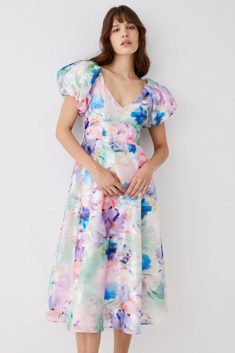 Coast Puff Sleeve Jacquard Midi Dress 3 Coast Puff Sleeve Jacquard Midi Dress