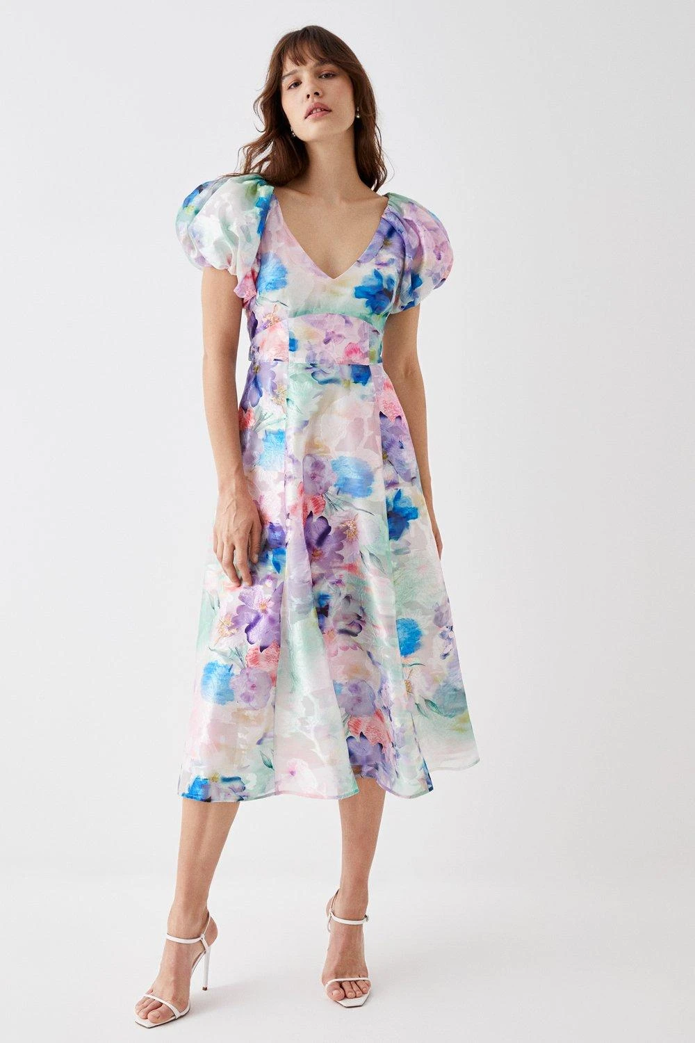 Coast Puff Sleeve Jacquard Midi Dress 6 Coast Puff Sleeve Jacquard Midi Dress - Image 4