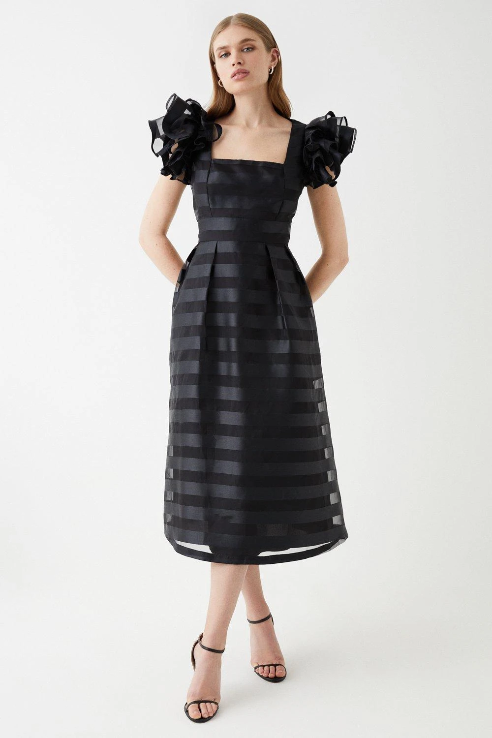 Coast Frill Shoulder Stripe Organza Midi Dress 3 Coast Frill Shoulder Stripe Organza Midi Dress