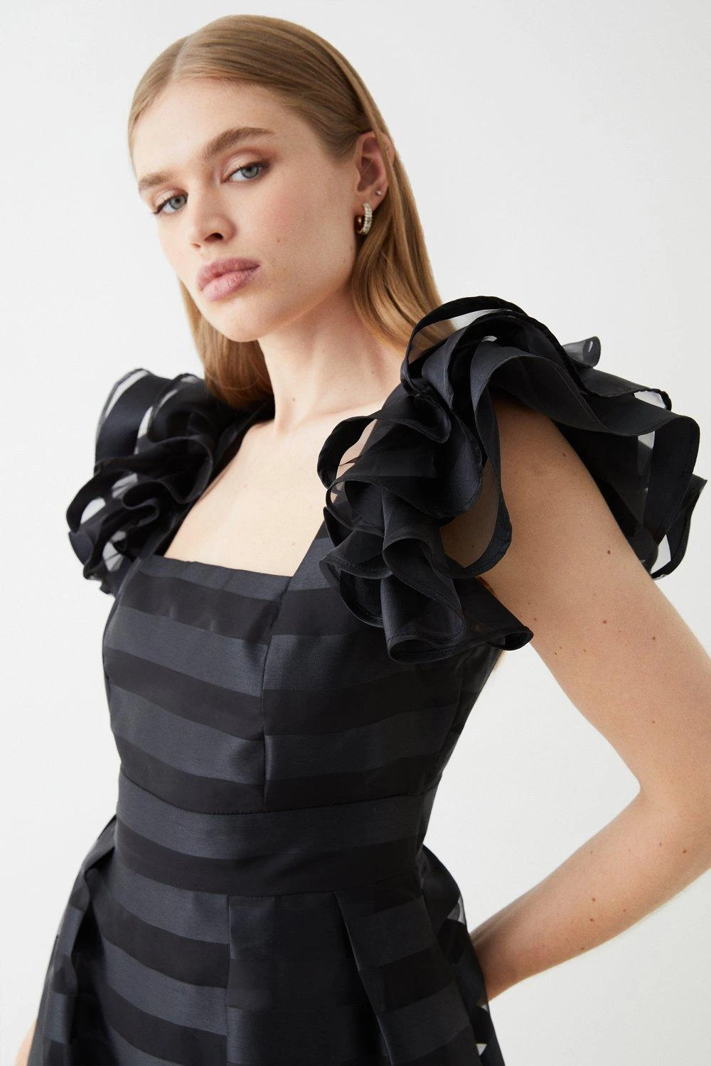 Coast Frill Shoulder Stripe Organza Midi Dress 4 Coast Frill Shoulder Stripe Organza Midi Dress - Image 2