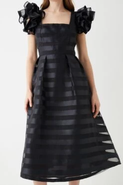 Coast Frill Shoulder Stripe Organza Midi Dress 9 Coast Frill Shoulder Stripe Organza Midi Dress -Simply Feminine Shop bcc05705 black xl 3