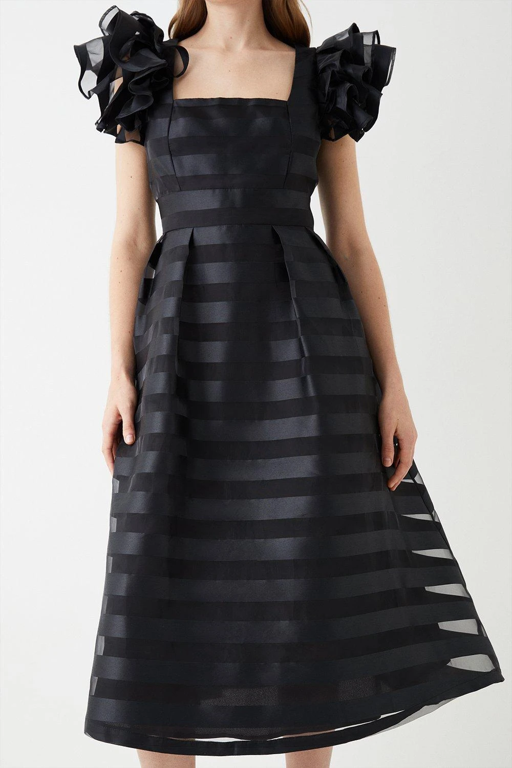 Coast Frill Shoulder Stripe Organza Midi Dress 6 Coast Frill Shoulder Stripe Organza Midi Dress - Image 4