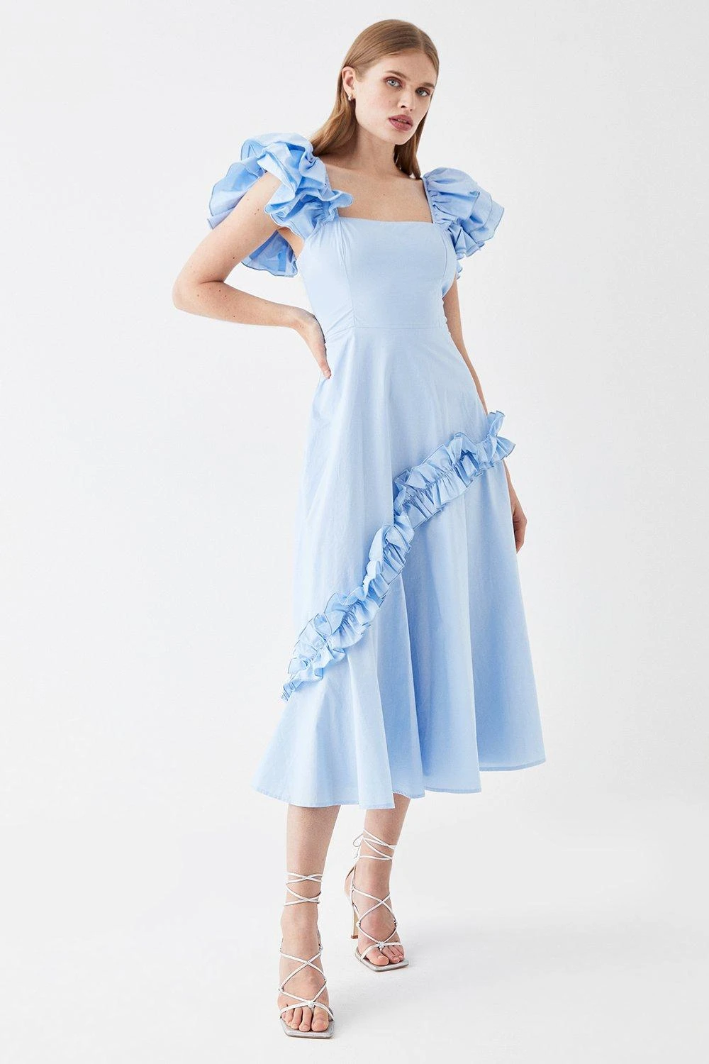 Coast Frill Sleeve Ruffle Skirt Cotton Midi Dress 3 Coast Frill Sleeve Ruffle Skirt Cotton Midi Dress