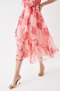 Coast Cross Front Printed Organza Midi Dress -Simply Feminine Shop bcc05744 peach xl 2