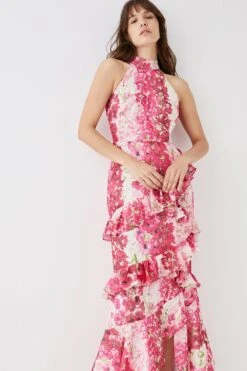 Coast Ruffle Skirt High Neck Midi Dress 8 Coast Ruffle Skirt High Neck Midi Dress -Simply Feminine Shop bcc05754 pink xl 1