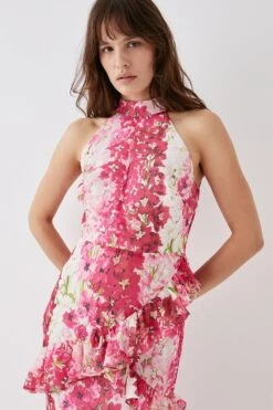 Coast Ruffle Skirt High Neck Midi Dress 9 Coast Ruffle Skirt High Neck Midi Dress -Simply Feminine Shop bcc05754 pink xl 2