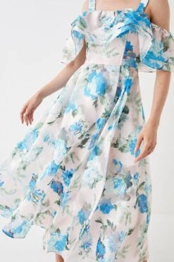 Coast Jacquard Frill Bardot Midi Dress 9 Coast Jacquard Frill Bardot Midi Dress -Simply Feminine Shop bcc05760 cream xl 3