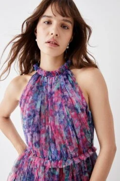 Coast Printed Mesh Frill Neck Midi Dress -Simply Feminine Shop bcc05773 pink xl 3