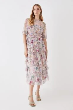 Coast The Collector Printed Tiered Skirt Tulle Midi Dress