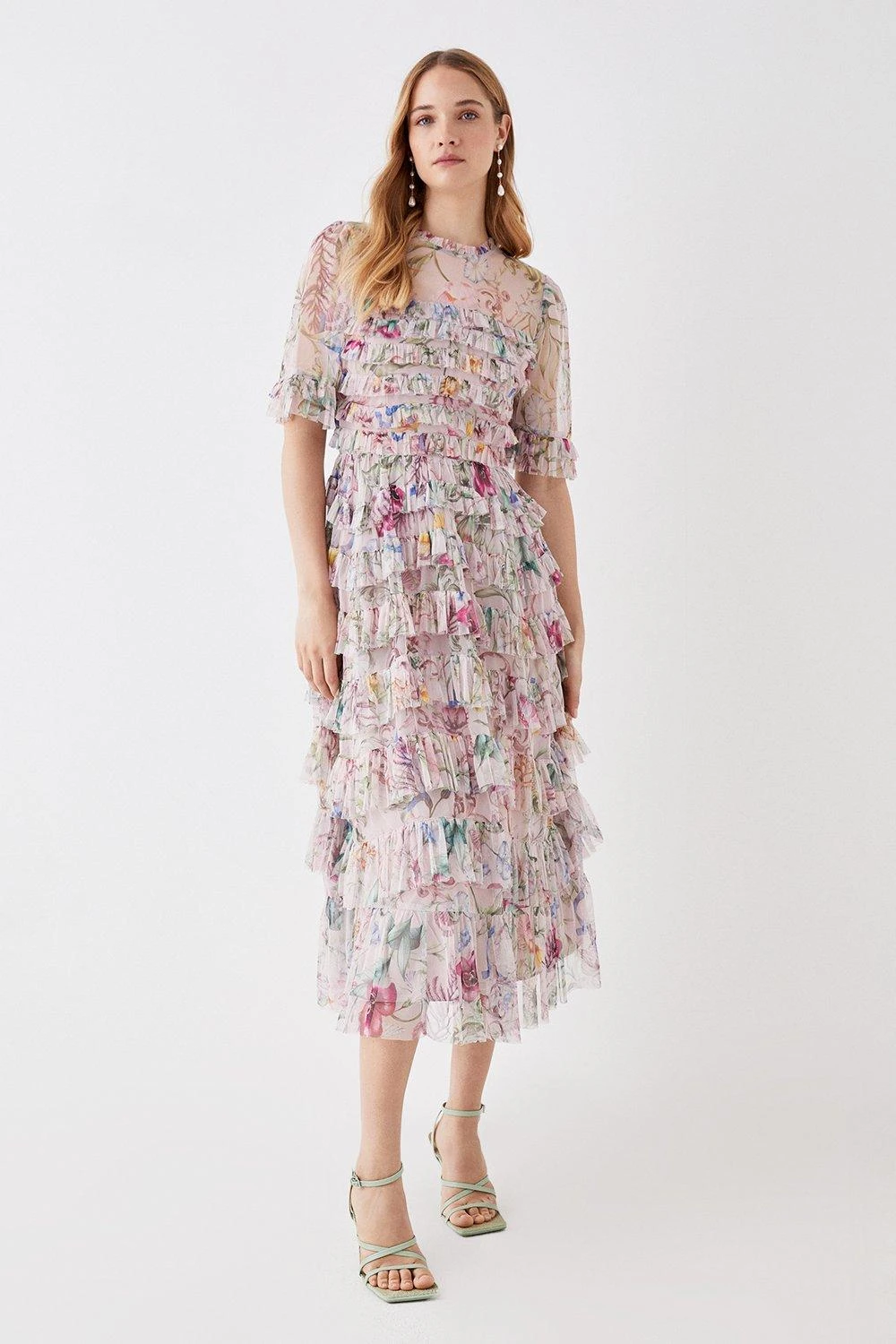 Coast The Collector Printed Tiered Skirt Tulle Midi Dress 3 Coast The Collector Printed Tiered Skirt Tulle Midi Dress