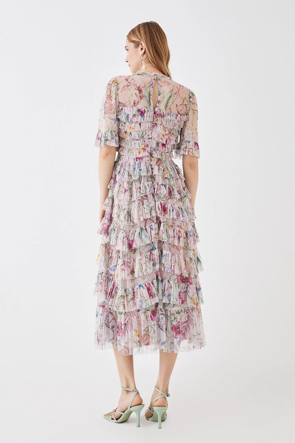 Coast The Collector Printed Tiered Skirt Tulle Midi Dress 6 Coast The Collector Printed Tiered Skirt Tulle Midi Dress - Image 4