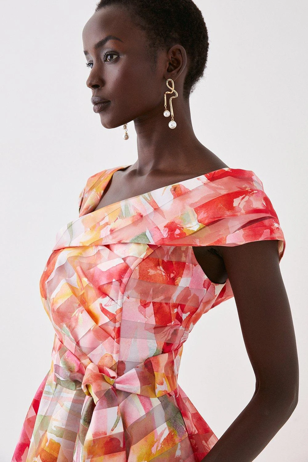 Coast Twist Side Bardot Stripe Organza Midi Dress 4 Coast Twist Side Bardot Stripe Organza Midi Dress - Image 2