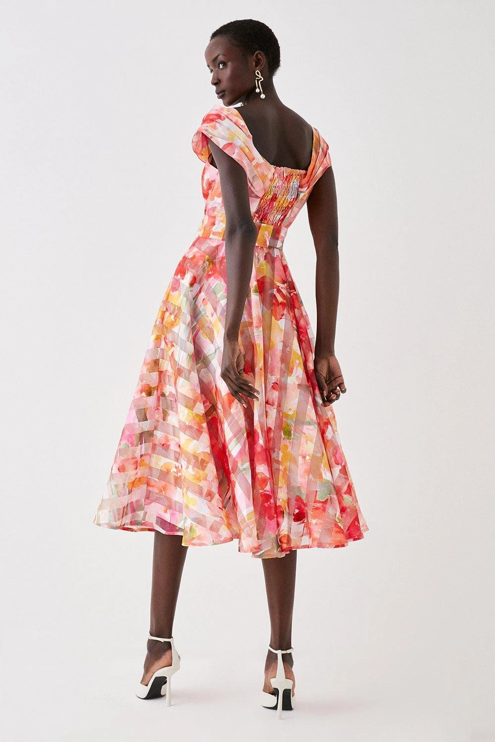 Coast Twist Side Bardot Stripe Organza Midi Dress 5 Coast Twist Side Bardot Stripe Organza Midi Dress - Image 3