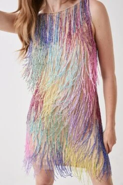 Coast Mini Rainbow Embellished Fringe Dress -Simply Feminine Shop bcc05823 multi xl 3