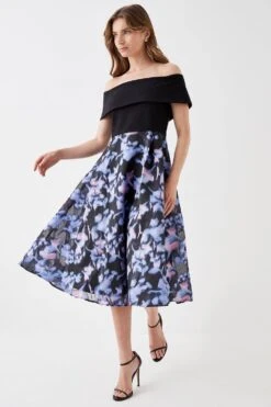 Coast Ponte Top Organza Skirt Midi Dress