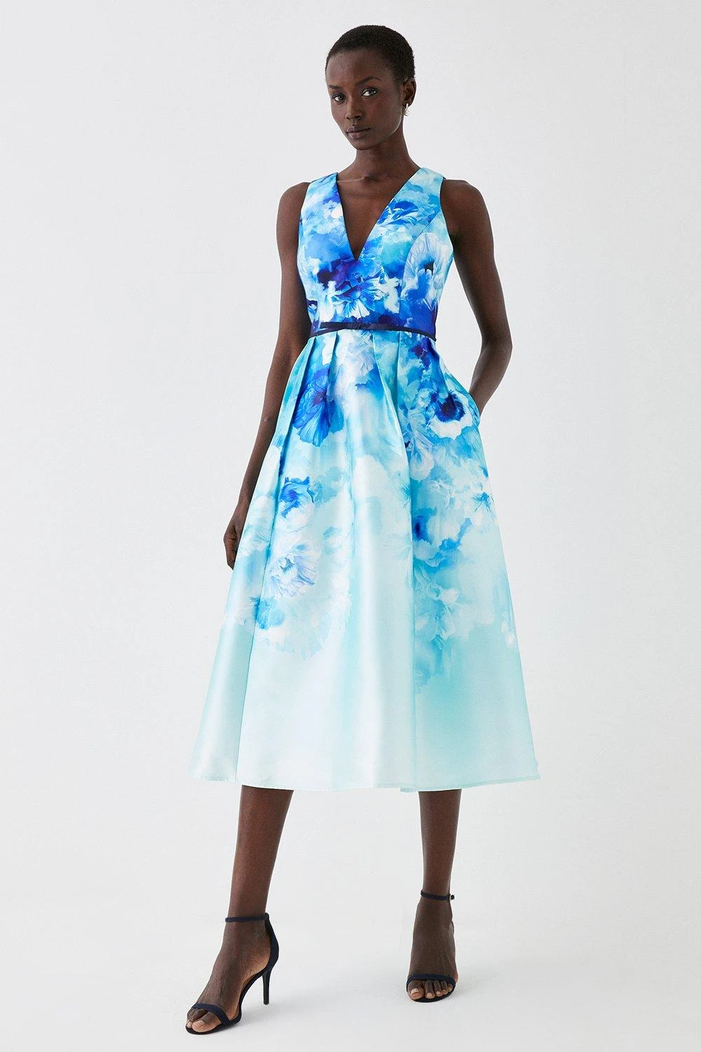 Coast Plunge Neck Midi Dress With Bow Waist 3 Coast Plunge Neck Midi Dress With Bow Waist