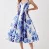 Coast Print Mix Piped Twill Midi Dress -Simply Feminine Shop bcc05957 blue xl