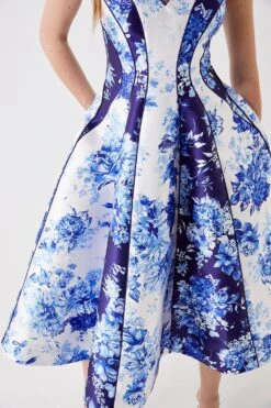 Coast Print Mix Piped Twill Midi Dress 9 Coast Print Mix Piped Twill Midi Dress -Simply Feminine Shop bcc05957 blue xl 3